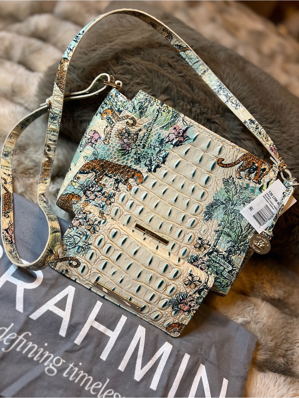 NWT Brahmin Serafina Tote in Jaguar Print w matching wallet (Retail $550)